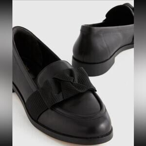 Quince Italian Leather Bow Penny Loafer Flats Black Women’s Size 7 New in Box